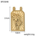 Ciondolo rettangolare oro vintage con rilievo di giglio e motivo a raggi, misura 3,1x1,8cm - Ciondolo rettangolare dorato con rilievo di giglio (BP3584B)