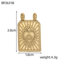 Ciondolo rettangolare in acciaio dorato vintage con rilievo di cuore e occhio - Ciondolo rettangolare dorato con occhio della provvidenza e sacro cuore (BP3631B)