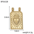 Ciondolo rettangolare in acciaio dorato con incisione vintage del sacro cuore - Ciondolo rettangolare dorato con sacro cuore opaco (BP3632B)