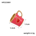 Macro view of pink enamel mug pendant with heart pattern and gold handle detail - Pink Heart Coffee Cup Style (HP2230B1)
