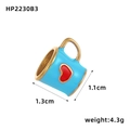 Blue enamel teacup charm with red heart and gold metal handle for jewelry making - Sky Blue Heart Coffee Cup Style (HP2230B3)
