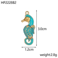 Pendentif hippocampe doré avec émail turquoise, mesurant 3,0 cm par 1,2 cm de haut - Style Hippocampe Turquoise (HP2228B2)