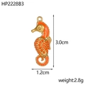 Pendentif hippocampe doré avec émail orange et dimensions précises 3,0x1,2 cm - Style Hippocampe Orange (HP2228B3)