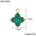 Pendentif trèfle à quatre feuilles en émail vert avec pierre carrée et bord doré - Style Trèfle Vert Foncé (BP3239D4)
