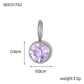 Polished stainless steel birthstone pendant with light purple zircon, 0.8cm round design - Steel - February Light Purple