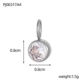 Detailed size view of silver birthstone pendant with round cubic zirconia and ring clasp - Steel-April White