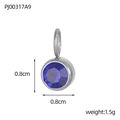 Macro detail of 0.8cm silver stainless steel birthstone pendant with blue cubic zirconia - Steel-September Sapphire Blue