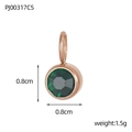 Close-up of a 0.8cm round rose gold birthstone pendant with deep green faceted zircon - Rose Gold-May Green