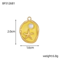 Detail view of gold starfish pendant with yellow enamel inlay and pearl accent - Lemon Yellow Sea Star Pendant Only (Without Chain) (BP3126B1)