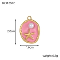 Detailed view of ocean style pendant with pink enamel, gold starfish, and white pearl - Pink Sea Star Pendant Only (Without Chain) (BP3126B2)