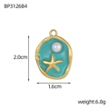 Ocean style gold stainless steel starfish pendant with pearl and turquoise enamel - Lake Blue Sea Star Pendant Only (Without Chain) (BP3126B4)