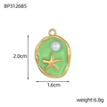 Detailed view of sea pebble pendant with green enamel, pearl, and starfish charm - Light Green Sea Star Pendant Only (Without Chain) (BP3126B5)