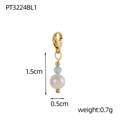 Macro shot of gold pendant featuring a light blue faceted bead and white pearl, 1.5cm high - Light Blue Faceted Bead Pearl Pendant - Lobster Clasp (PT3224BL1)