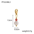 Detail of red bead and white pearl pendant with gold lobster clasp and size measurements - Red Faceted Bead Pearl Pendant - Lobster Clasp (PT3224BL3)