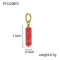 Vue détaillée du pendentif cylindre en pierre rouge avec perle dorée et crochet - Pt3229bt9-18k+ Rouge Impérial