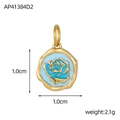 Golden flower pendant with sky blue enamel and embossed rose 1.0cm x 1.0cm - Sky Blue Rose Style (AP41384D2)