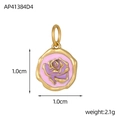Floral gold-plated pendant with pink and purple enamel petals and dimensions detail - Purple Rose Style (AP41384D4)