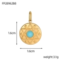Detail showing 1.6cm round gold octagram pendant with turquoise stone and weight data - Blue Turquoise (FP28962B8)