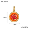 Detailed macro of a 1cm red enamel rose pendant with gold plating and ring attachment - Red-Orange Rose Style (AP41384D5)
