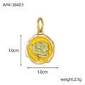Detail of a 1.0cm gold fan pendant with green rose oil drip design and 2.1g weight - Light Green Rose Style (AP41384D3)