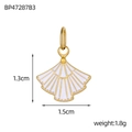 Ginkgo leaf pendant in gold stainless steel and white enamel with 1.3cm x 1.5cm dimension - White Fan Style (BP47287B3)