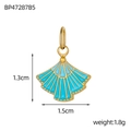 Detailed macro view of 13mm gold fan pendant with light blue enamel and beaded edges - Light Blue Fan Style (BP47287B5)