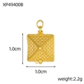 Detailed view of golden 3D geometric charm with woven texture and size dimensions - Pyramid Woven Texture Shape (XP49400B)