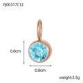 Rose gold round pendant with light blue faceted crystal and 0.8cm diameter charm - Rose Gold-December Blue