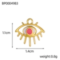 Detail van de gouden evil eye hanger met roze hart, afmetingen 1,4cm bij 1,1cm - Gouden Roze & Witte Emaille Oog Stijl (BP00049B3)