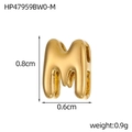 Detailed view of hollow M-letter pendant in 18K gold plated steel with dimensions - 18K Bubble Letter-M
