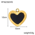 Macro view of a 1.0cm gold heart pendant with black enamel inlay and radial engraving - Gold Black Textured Heart Pendant (YP18235D1F0)