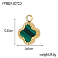 Détail du pendentif trèfle doré avec incrustation malachite verte et dimensions précises - Pendentif Trèfle Or Rayé Vert (YP18243D7C0)