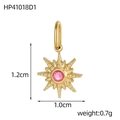Detail view of a 1.2cm gold star pendant with center pink zircon and size markings - Starburst - Pink (HP41018D1)
