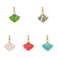 Set of five fan-shaped stainless steel charms with colorful enamel inlay and gold frames - Set of 5Pcs