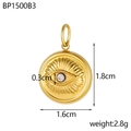 Pendentif œil maléfique en acier inoxydable doré avec pierre en zircone étincelante - Style en Relief Rond (BP1500B3)