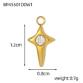 Gold stainless steel star pendant with central zircon gemstone measuring 1.2cm x 0.8cm - Four-pointed Star With White Zircon (BP45501D0W1)