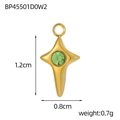 Detail view of a 1.2cm gold star pendant with center green crystal and size dimensions - Four-pointed Star With Green Zircon (BP45501D0W2)