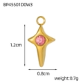 Detailed view of golden north star pendant with pink stone and dimension labels - Four-pointed Star With Pink Zircon (BP45501D0W3)