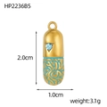 Detailed view of a gold capsule pendant with blue stone inlay and 2.0cm height dimension - Light Blue Triangle Gem Blue Texture Capsule (HP2236B5)