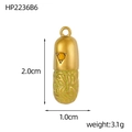 Detail view of a gold capsule pendant with star engraving and green texture inlay - Yellow Triangle Gem Green Texture Capsule (HP2236B6)