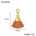 Fächerförmiger Goldanhänger mit orangen Zirkonia-Steinen und 1,2 cm Maßen im Detail - Orange-Roter Pave-Fächer-Stil (HP3383B1)