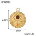 Golden celestial round pendant with sun, moon, and star relief motifs and zircons - Celestial Round Disc Yellow Gem (HP3215B5)