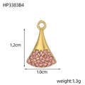 Makroaufnahme Gold-Fächeranhänger mit rosa Zirkonia, Höhe 1,2 cm und Breite 1,0 cm - Rosa Pave-Fächer-Stil (HP3383B4)