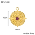 Macro detail of gold vintage tarot pendant featuring sunburst pattern and purple zircon - Deep Purple Stone Radial Style (BP3253B1)