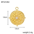 Macro detail of French tarot sun medallion in gold stainless steel with zircon inlay - Milky White Stone Radial Style (BP3253B2)