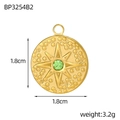 Detailed view of a golden vintage starburst pendant with green zircon, 1.8cm diameter - Green Zirconia Octagonal Star Style (BP3254B2)