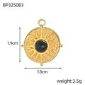 Macro detail of sunburst tarot pendant with black zircon and hammered gold texture - Black Stone Sunray Style (BP3250B3)
