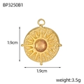 Detail of a round tarot sun pendant in gold finish with amber zircon and dimensions - Amber Stone Sunray Style (BP3250B1)