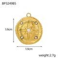 Detailed view of tarot style round pendant showing 1.9cm diameter and zircon inlay - Clear Zirconia Starburst Style (BP3249B5)