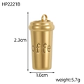 Detailed dimensions of a vintage coffee cup pendant in polished gold stainless steel - Tall Coffee Cup Style (HP2231B)